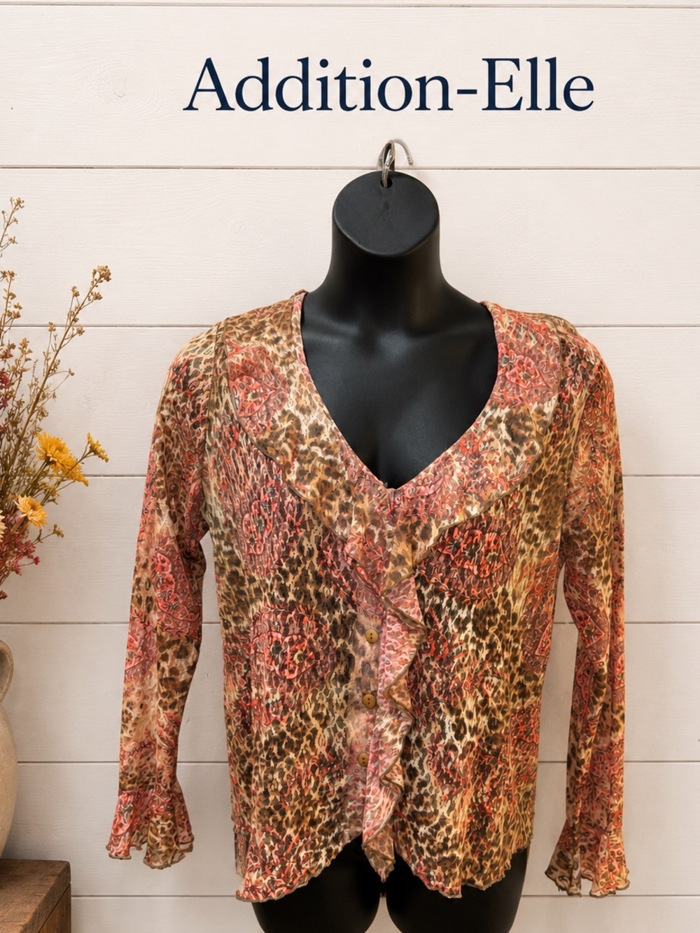 ADDITION ELLE Y2K Mesh Leopard & Paisley Blouse Size 1X